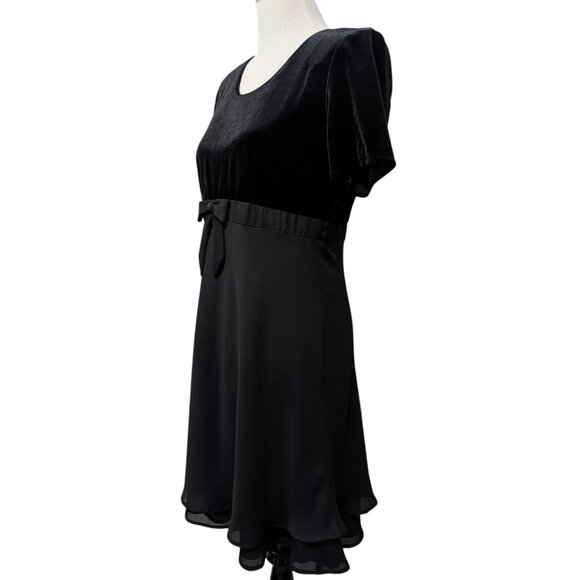 Vintage Molly Malloy Evening Women Sz 10 Black Velvet Chiffon Bow Cocktail Dress - Picture 2 of 8